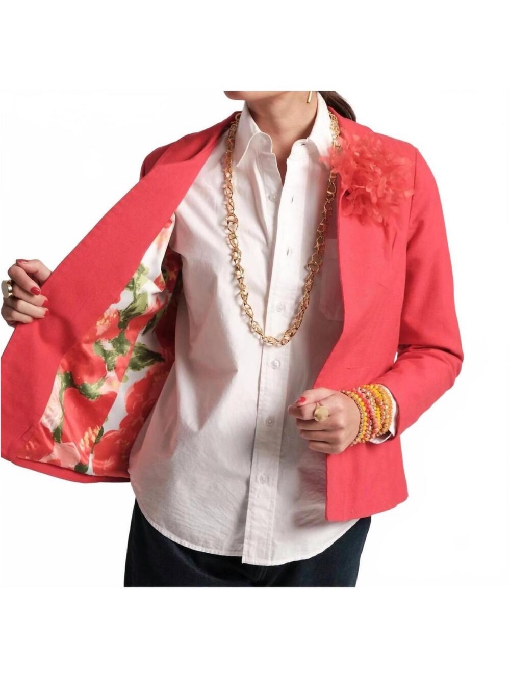 FRANCES VALENTINE Red/Coral Linen Blazer Size Small